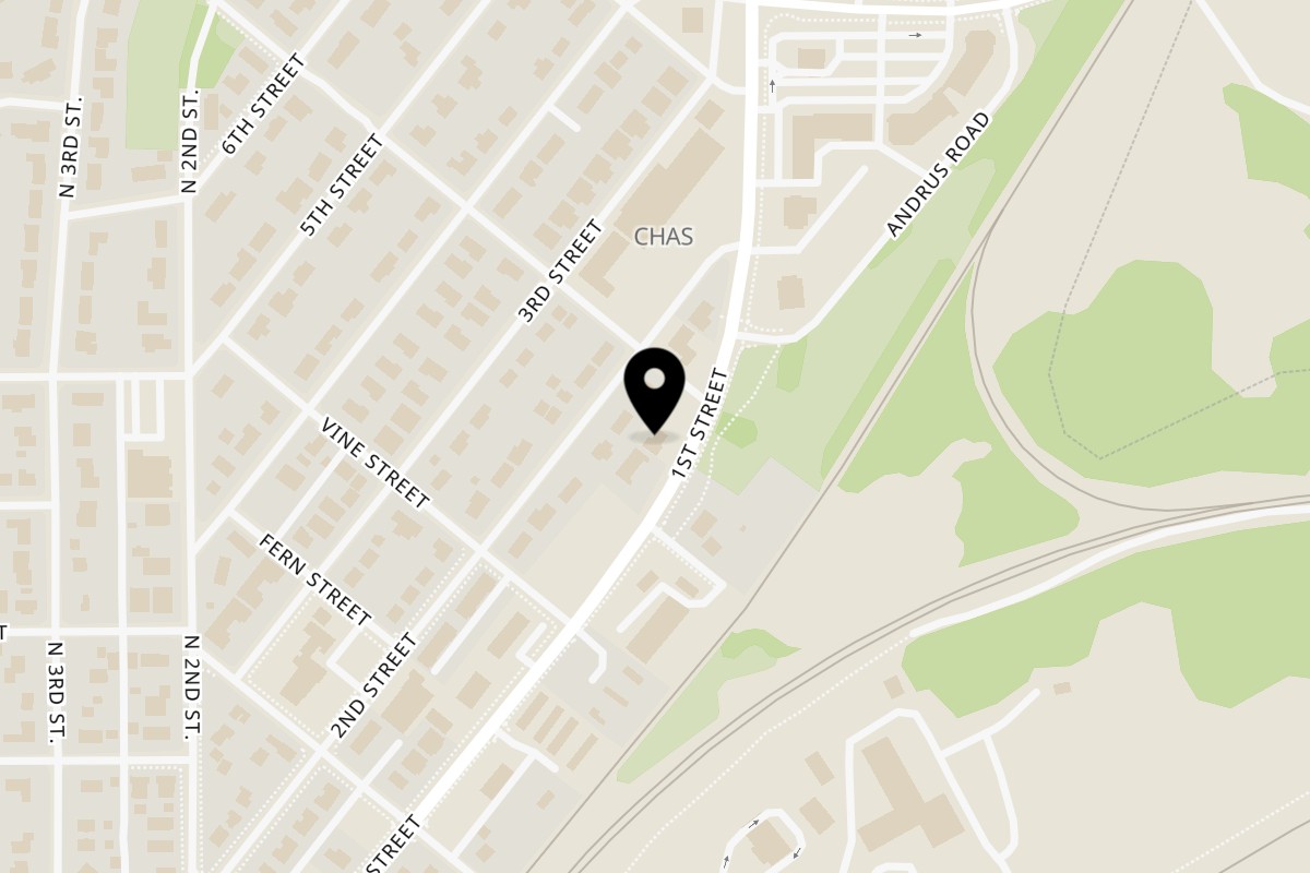 Map showing the location of Farmhouse Cafe on 1630 1st Street in Cheney